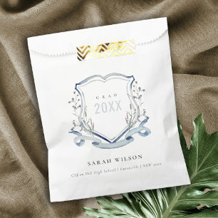 Sachets En Papier Chic Bleu Fleur sauvage Aquarelle Crest Graduation