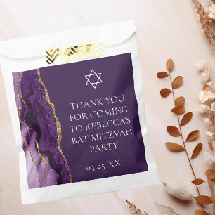 Sachets En Papier Chic Fête de Bat Mitzvah Personnalisée Violet Or