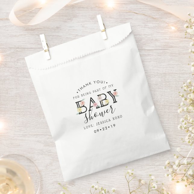 Sachets En Papier Chic simple Baby shower de jardin fleuri Merci (Coupé)