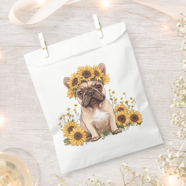 Sachets En Papier Chien À Balle Français Entouré De Tournesols (Coupé)