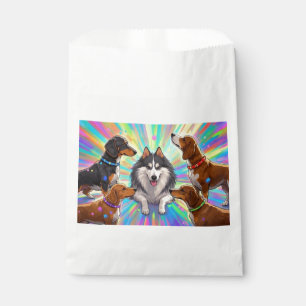 Sachets En Papier Chiens Chiots avec fond arc-en-ciel