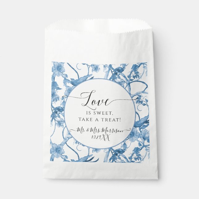 Sachets En Papier Chinoiserie florale Mariage élégant bleu et blanc (Devant)