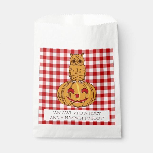 Sachets En Papier Chouette sur Citrouille En vichy Motif Favoriser l (Devant)