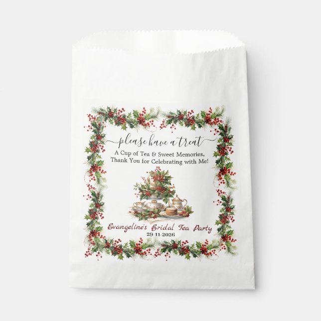 Sachets En Papier Christmas Bridal Shower holly Tea Time Party  (Devant)