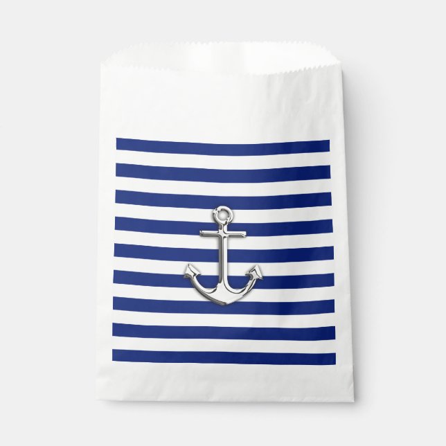 Sachets En Papier Chrome Comme Ancre Nautique Marine Bleu Stripes (Devant)