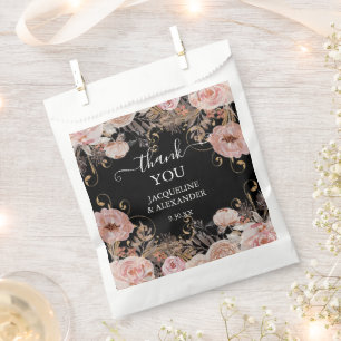 Sachets En Papier Chute Floral Blush Rose Aquarelle noire Rose Or