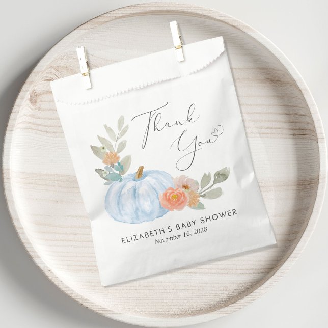 Sachets En Papier Citrouille Aquarelle bébé garçon douche Merci (Créateur téléchargé)
