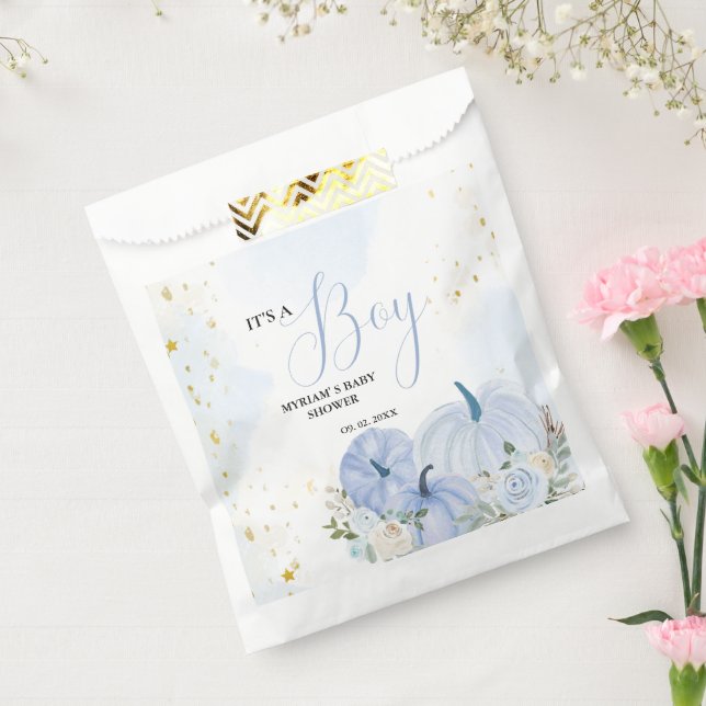Sachets En Papier Citrouille bleu automne Floral Boy Baby shower (Scellé)
