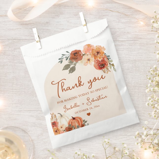 Sachets En Papier Citrouille  Boho d'aquarelle Merci Mariage (Coupé)