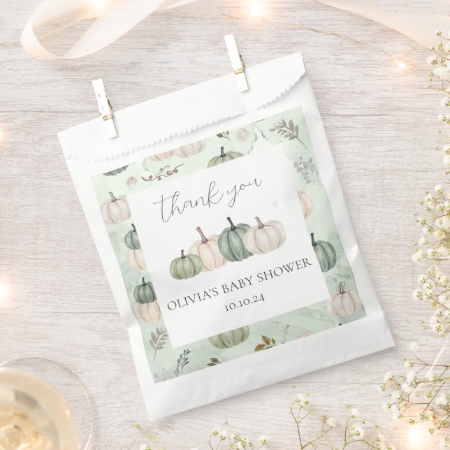 Sachets En Papier Citrouille Fall Baby shower vert  Favoriser sac (Coupé)