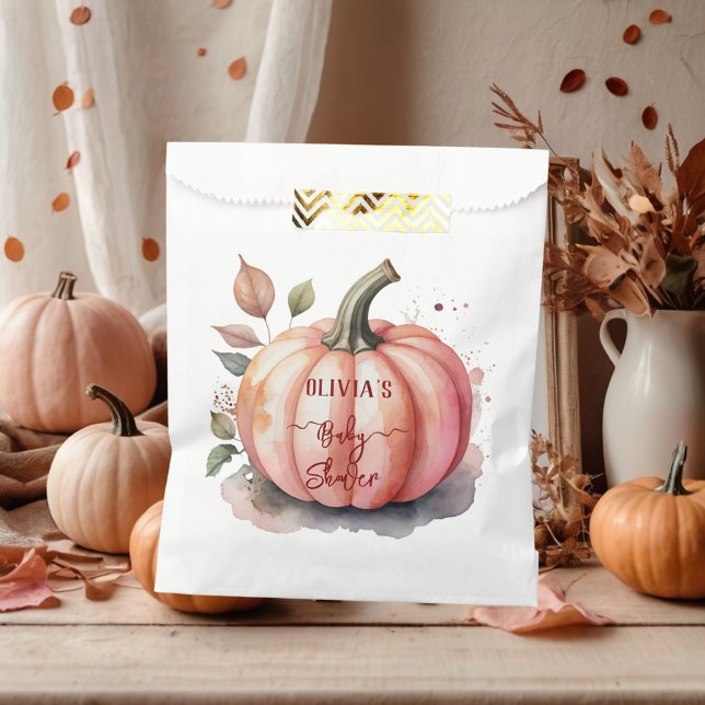 Sachets En Papier Citrouille rose Aquarelle Boho Baby Girl Douche (Créateur téléchargé)