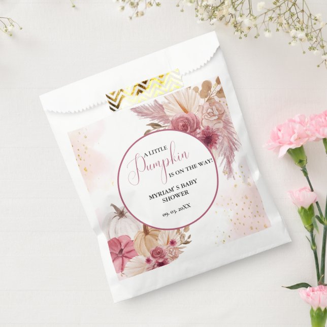 Sachets En Papier Citrouille rose automne Baby shower floral fille (Scellé)