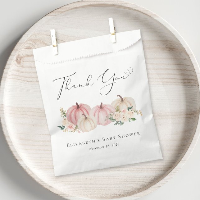 Sachets En Papier Citrouille rose Floral bébé fille douche Merci (Créateur téléchargé)