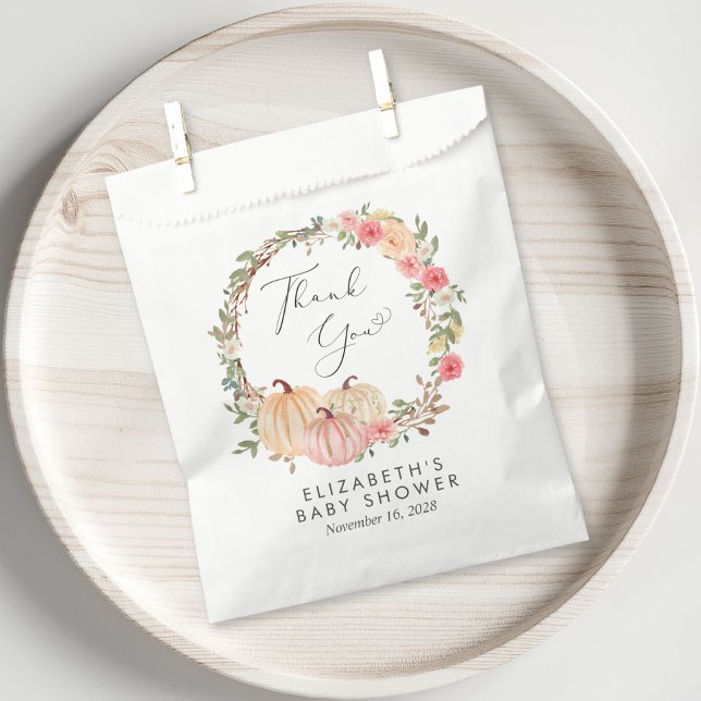 Sachets En Papier Citrouille rose Floral bébé fille douche Merci (Créateur téléchargé)