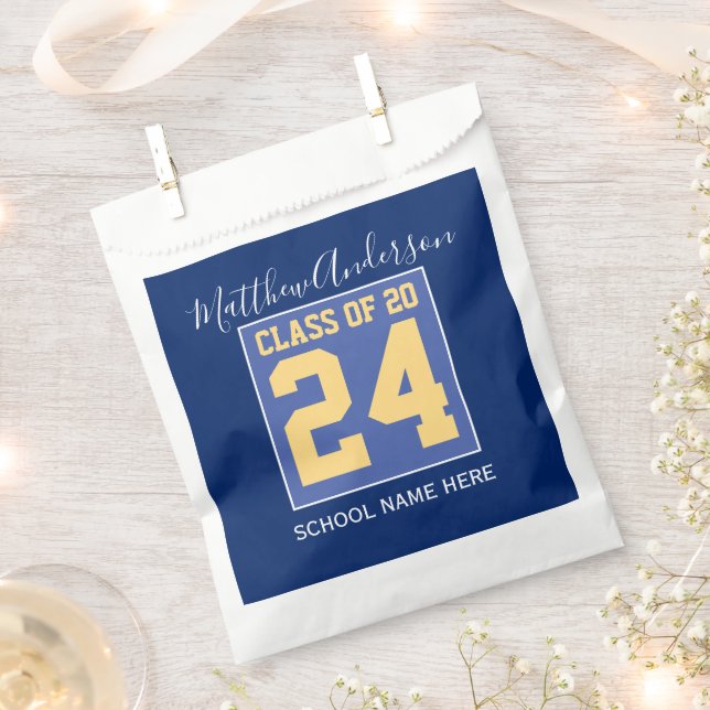 Sachets En Papier Classe de 2024 Elégant Royal Blue & Gold Graduatio (Coupé)