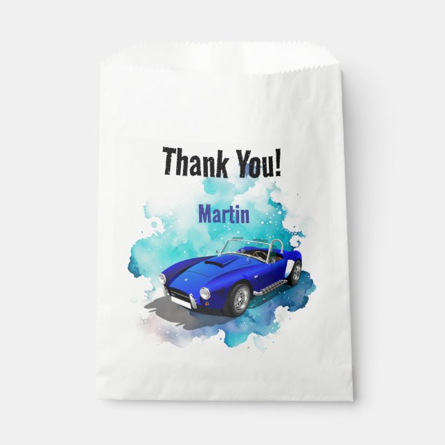 Sachets En Papier Classic Retro Blue Sports Voiture Anniversaire Ave (Devant)