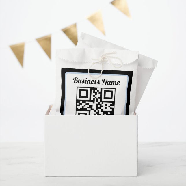 Sachets En Papier Code QR éditable & Texte avec bordure bleu clair (Fête)