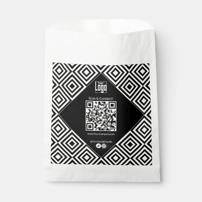 Sachets En Papier Code QR scannable, CTA, www, Social Black & White (Devant)