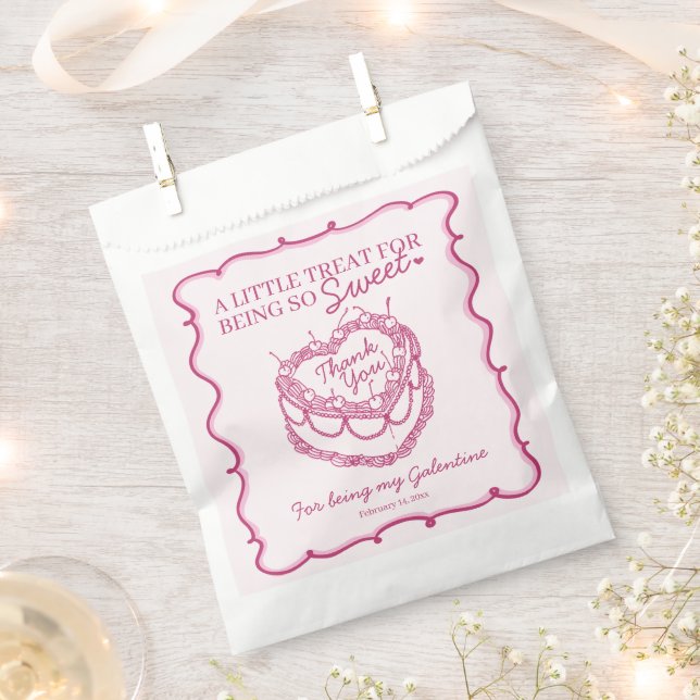 Sachets En Papier Coeur rose rétro Coquette gâteau cerise Galentine (Coupé)