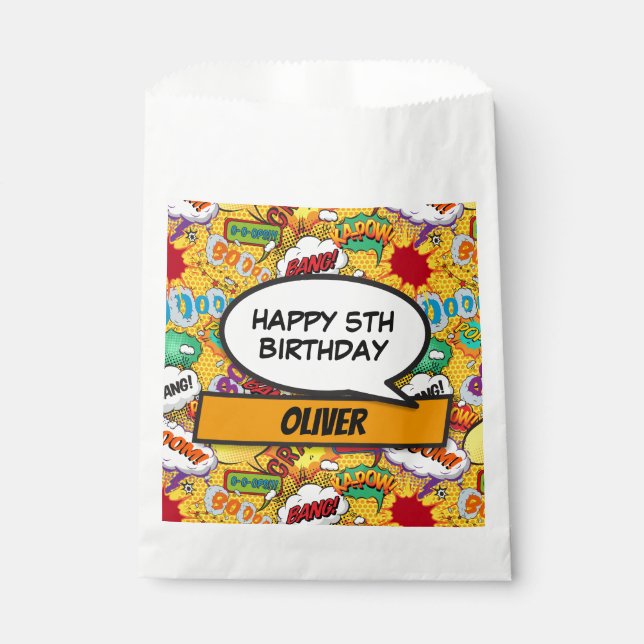 Sachets En Papier Comédie personnalisée Livre Superhero fête d'anniv (Devant)