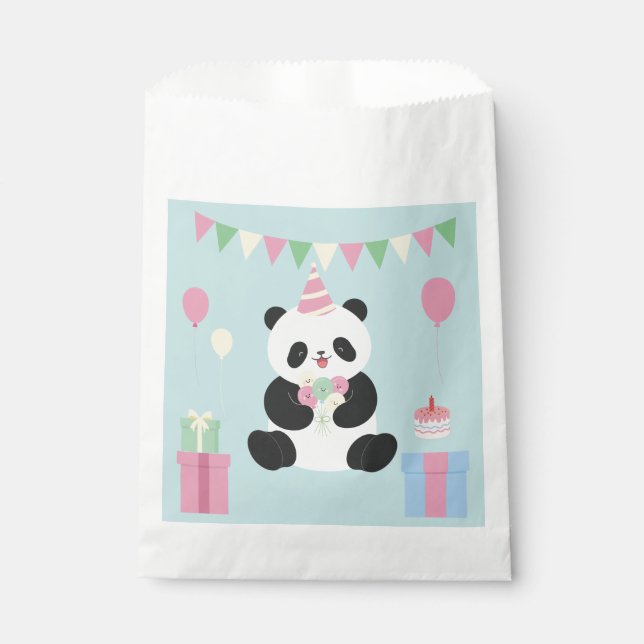 Sachets En Papier Conception de Panda douce à la menthe et rose (Devant)