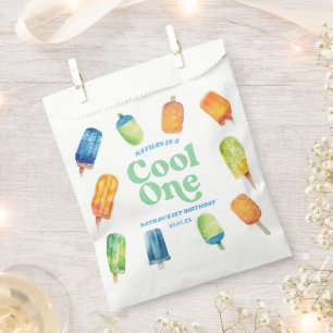 Sachets En Papier Cool One Blue Retro Popsicle 1er anniversaire fête
