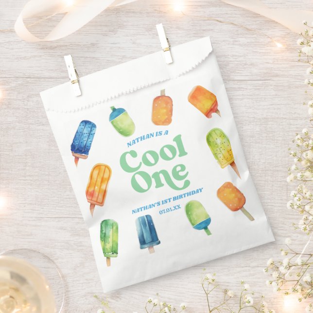 Sachets En Papier Cool One Blue Retro Popsicle 1er anniversaire fête (Coupé)
