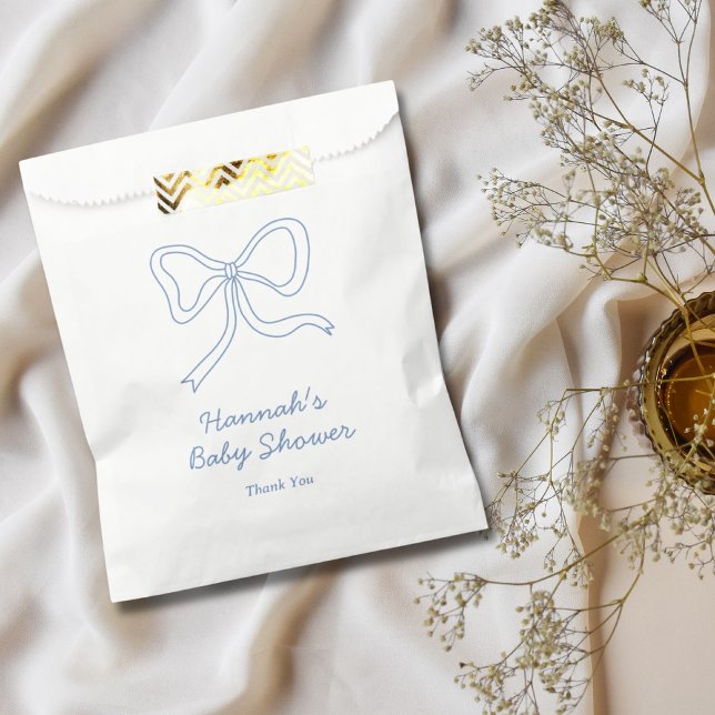 Sachets En Papier Coquette Bleu Personnalisé Baby shower de ruban (Personalized Blue Bow Coquette Ribbon Baby Shower Favor Bag
)
