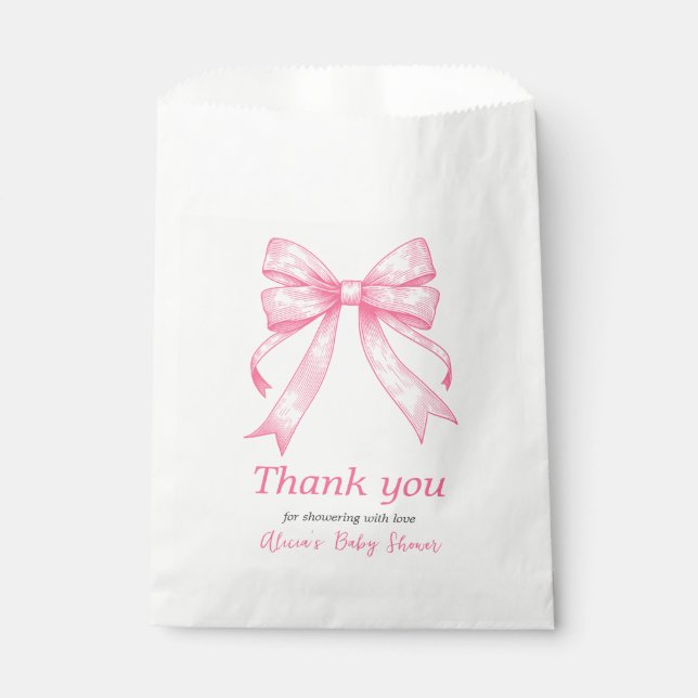 Sachets En Papier Coquette Pink Bow Retro Baby shower fille (Devant)