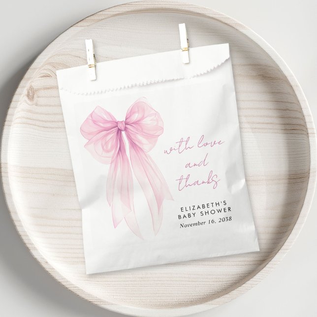 Sachets En Papier Coquette rose Bow Aquarelle bébé fille douche (Créateur téléchargé)