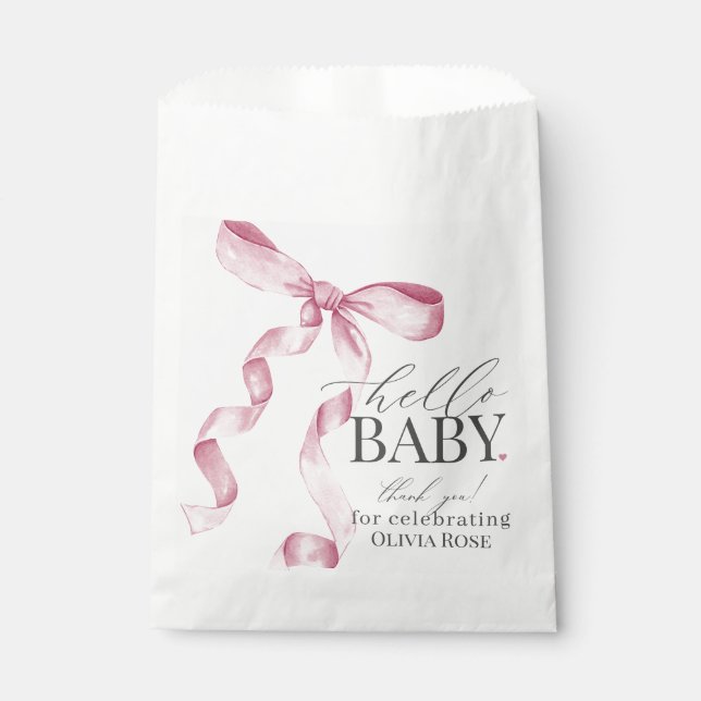 Sachets En Papier Coquette Rose Bow Girl Baby shower Dessert (Devant)