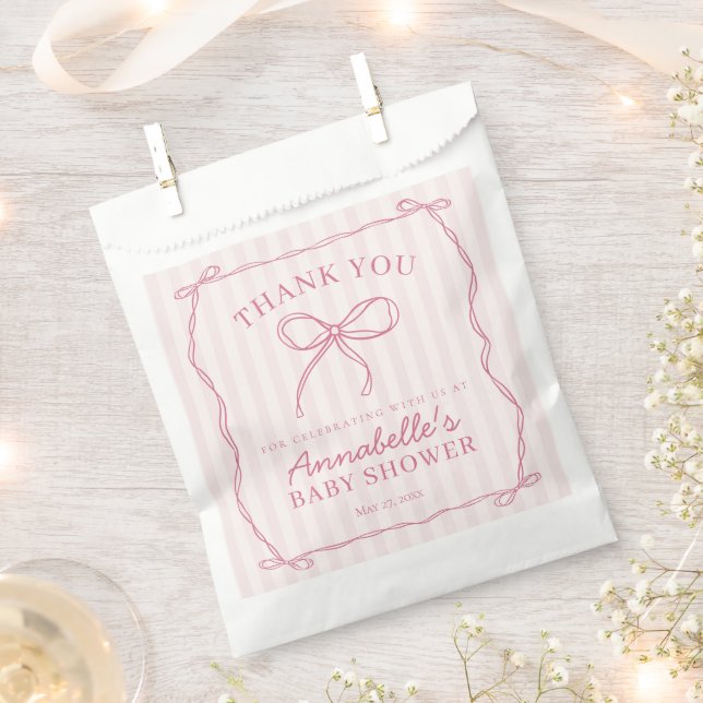 Sachets En Papier Coquette Rose Bow Pastel Baby shower Dessert (Coupé)
