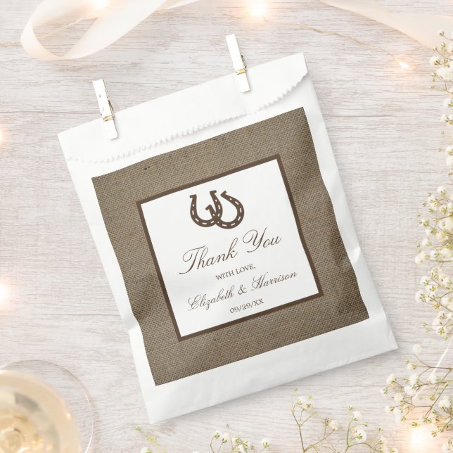 Sachets En Papier Country Rustic Horseshoe Sur Burlap Mariage (Coupé)
