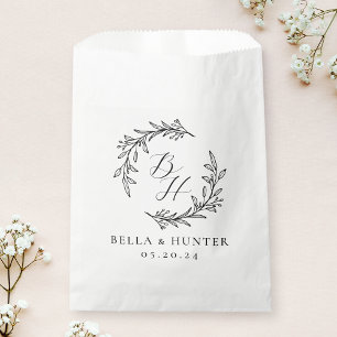 Sachets En Papier Couronne florale initiale de monogramme de mariage