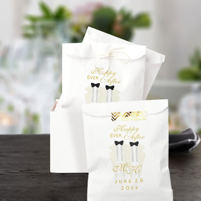 Sachets En Papier Cravate noire Tuxedo Monogramme Salle Mariage Fave (Happy Ever After! Two groom wedding and need favor bags? Just add your initials and wedding date)