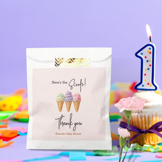 Sachets En Papier Crème glacée douce été ici Baby shower Scoop (Créateur téléchargé)