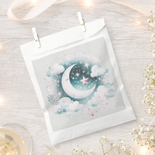 Sachets En Papier Croissant de Lune Céleste Bleu et Blanc Bohème Mod (Coupé)