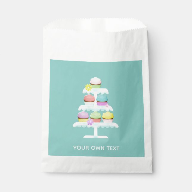 Sachets En Papier Cupcakes Cake Stand Turquoise texte personnalisé (Devant)