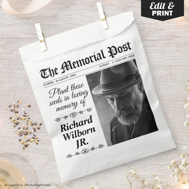 Sachets En Papier Custom Memorial Seeds Packet Funeral Funeral  (Custom Memorial Seeds Packet Funeral Funeral Favor Bag)