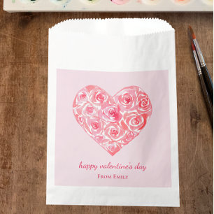 Sachets En Papier Custom Pink Aquarelle Rose Coeur Saint-Valentin