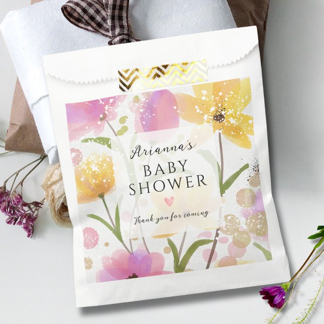 Sachets En Papier Cute Aquarelle Floral Rose Baby shower fille (Créateur téléchargé)