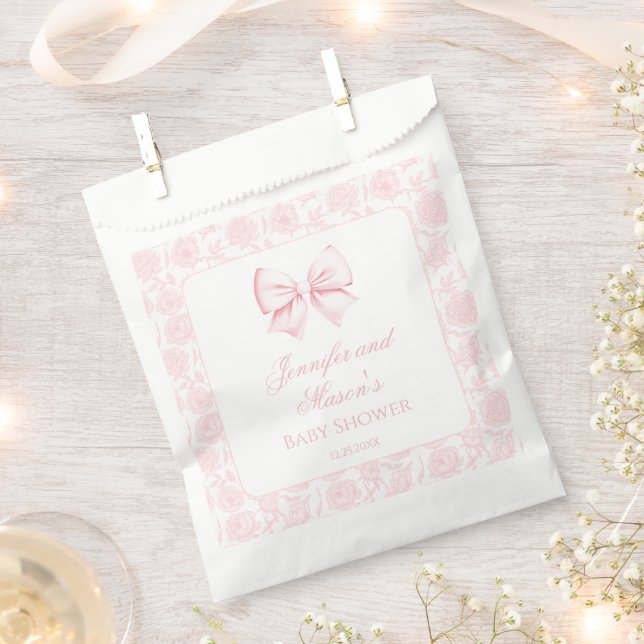 Sachets En Papier Cute arc rose bébé fille douche merci (Coupé)