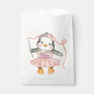 Sachets En Papier Cute Ballerina Penguin rose 1er anniversaire