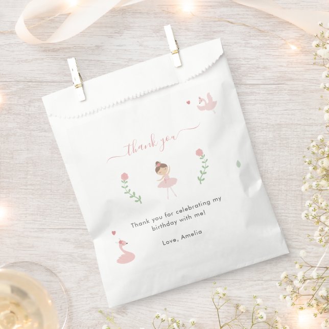 Sachets En Papier Cute Ballerina Rose Élégant Anniversaire Favoriser (Coupé)