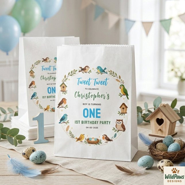 Sachets En Papier Cute Birds 1st Birthday Party – Fun Kids  (Cute Birds 1st Birthday Party – Fun Kids Favor Bag
)