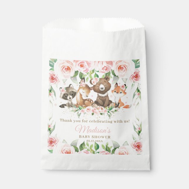 Sachets En Papier Cute Bois Animaux Rose Floral Girl Baby shower (Devant)