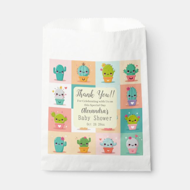 Sachets En Papier Cute Cactus Kawaii Baby shower Merci (Devant)