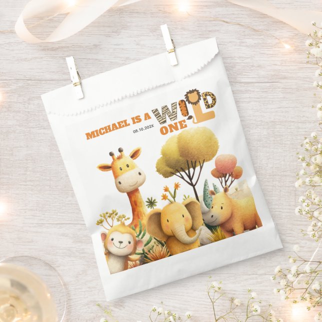 Sachets En Papier Cute Festive Safari Animals WILD ONE 1st Birthday  (Coupé)