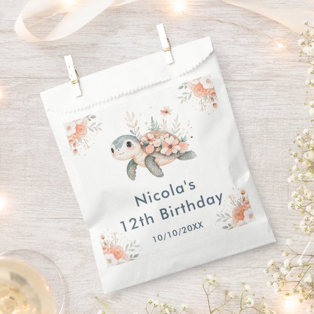 Sachets En Papier Cute Floral Turtle Birthday Party (Coupé)
