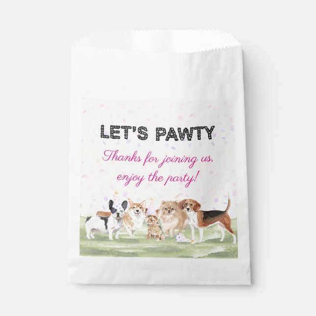 Sachets En Papier Cute Let's Pawty Rose Custom Chig fête d'anniversa (Devant)